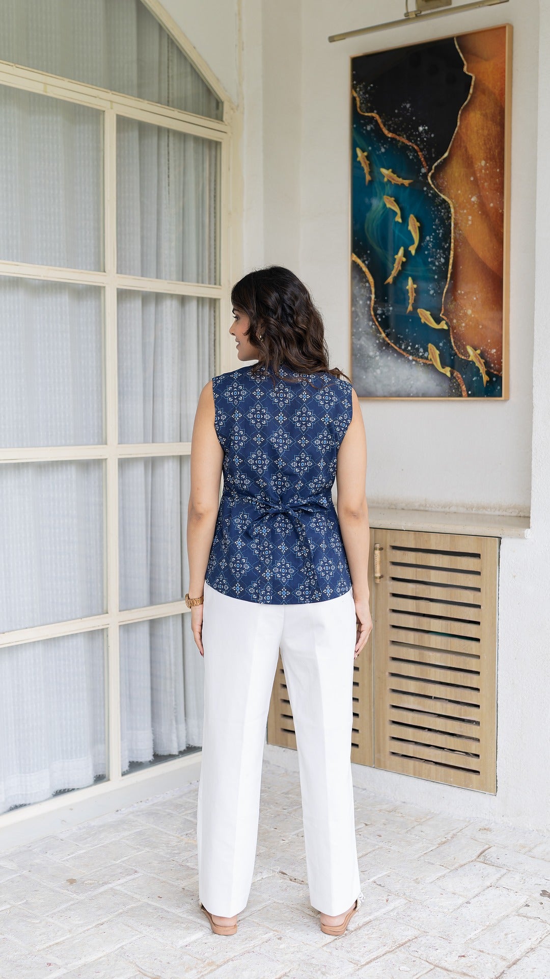 Neel Tara Hand Block Tie back Waistcoat