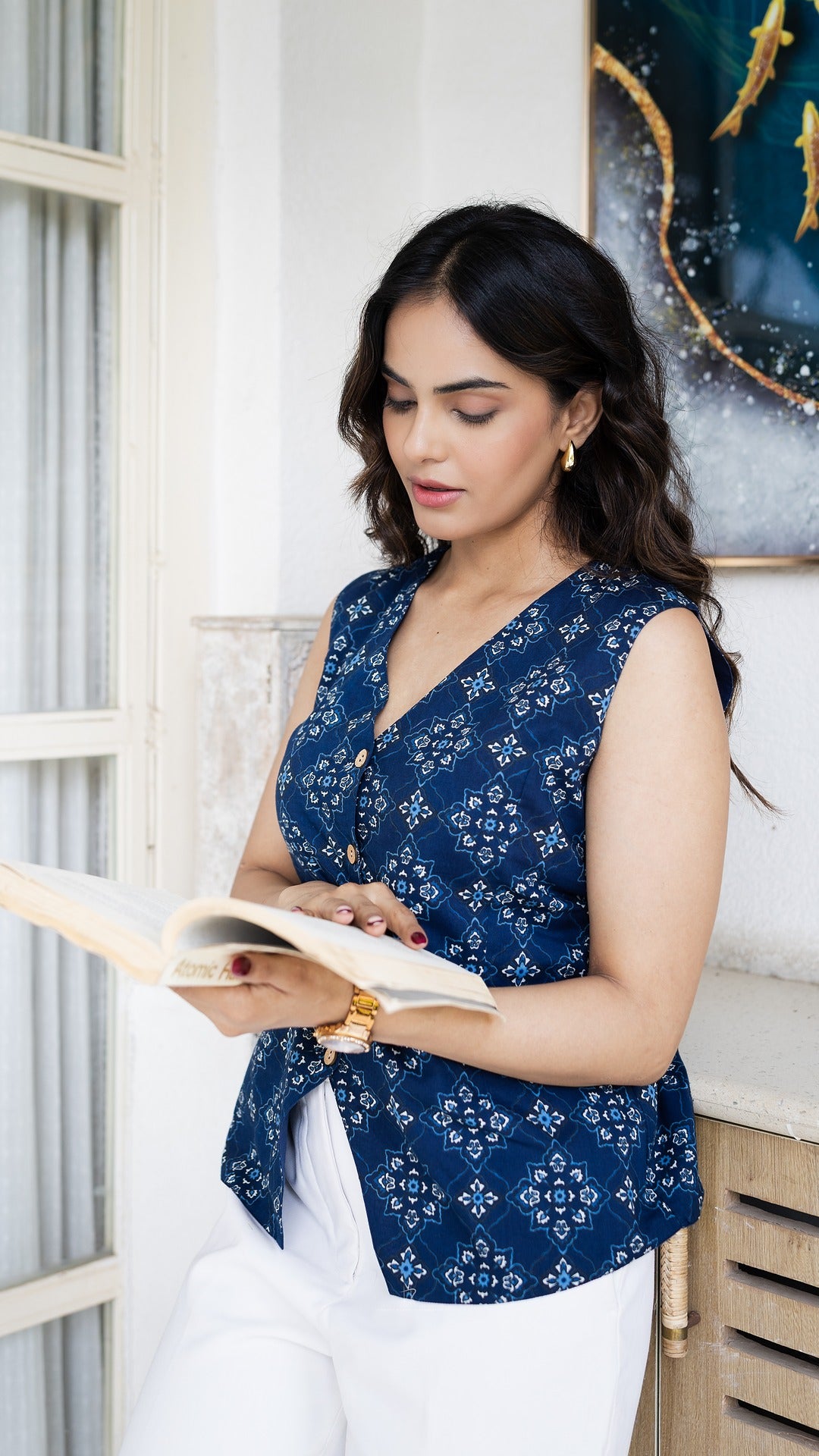 Neel Tara Hand Block Tie back Waistcoat