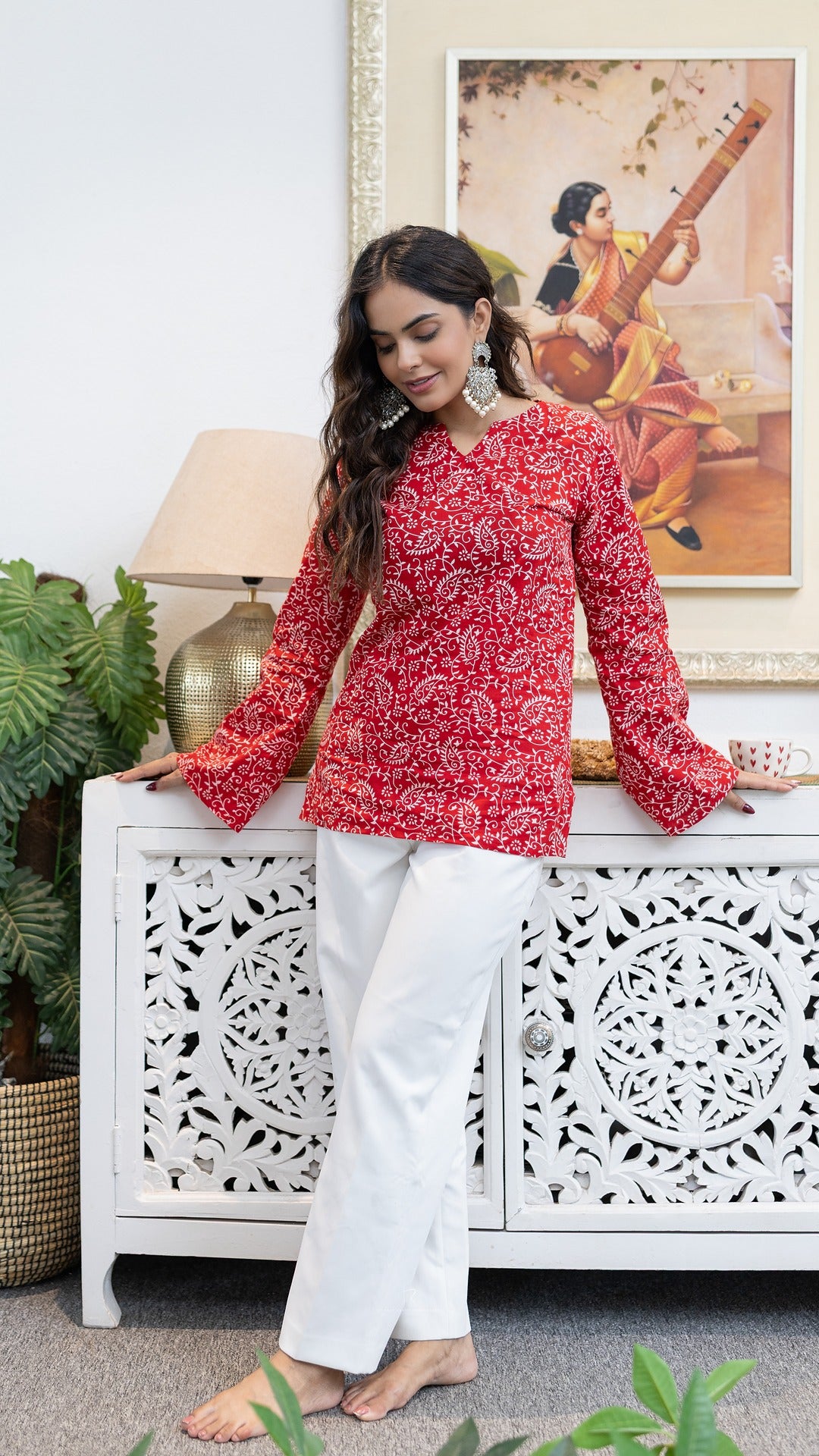 Ruhani Red Hand Block Cotton Short Kurti