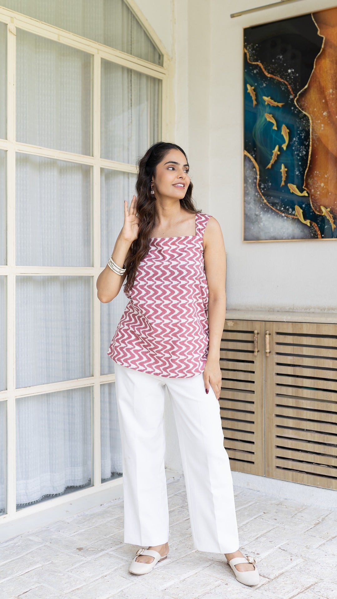 Jhillmil Dusky Pink Square Neck Cotton Kurti