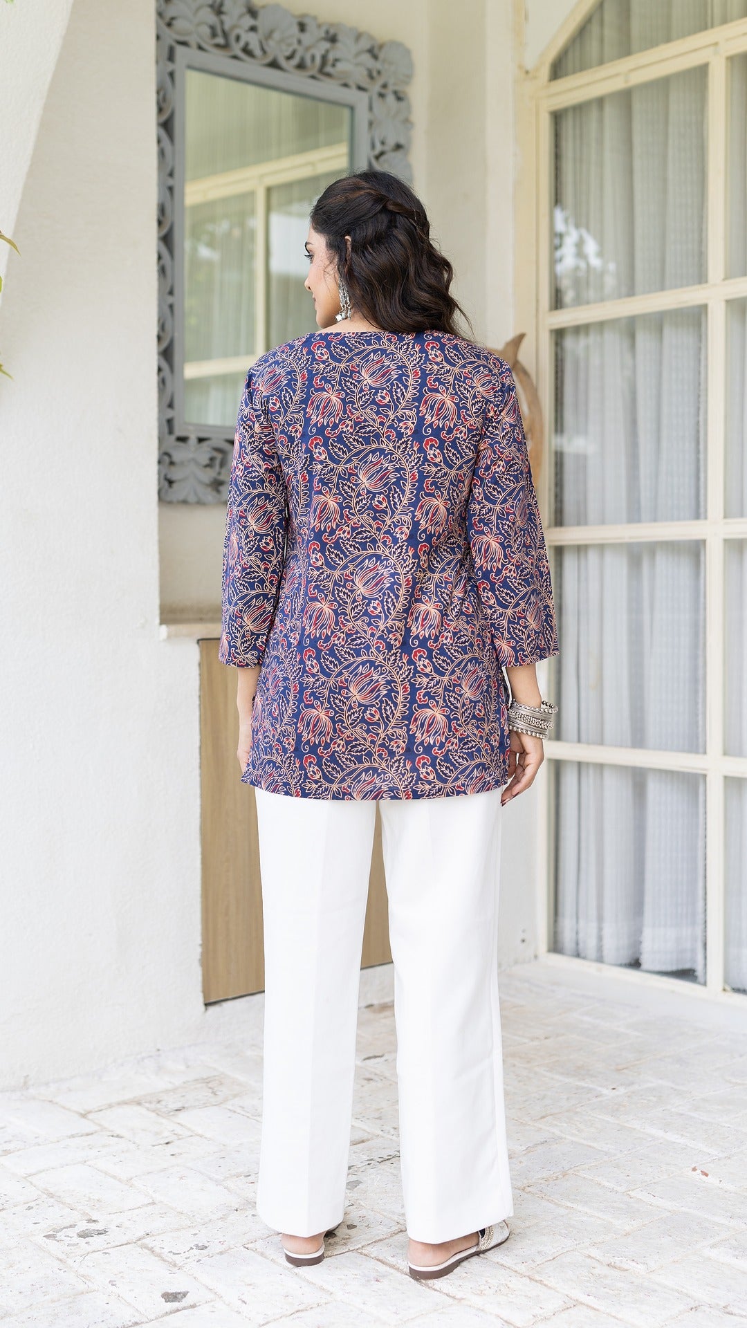 Neel Kalamkari Hand Block Cotton Kurti