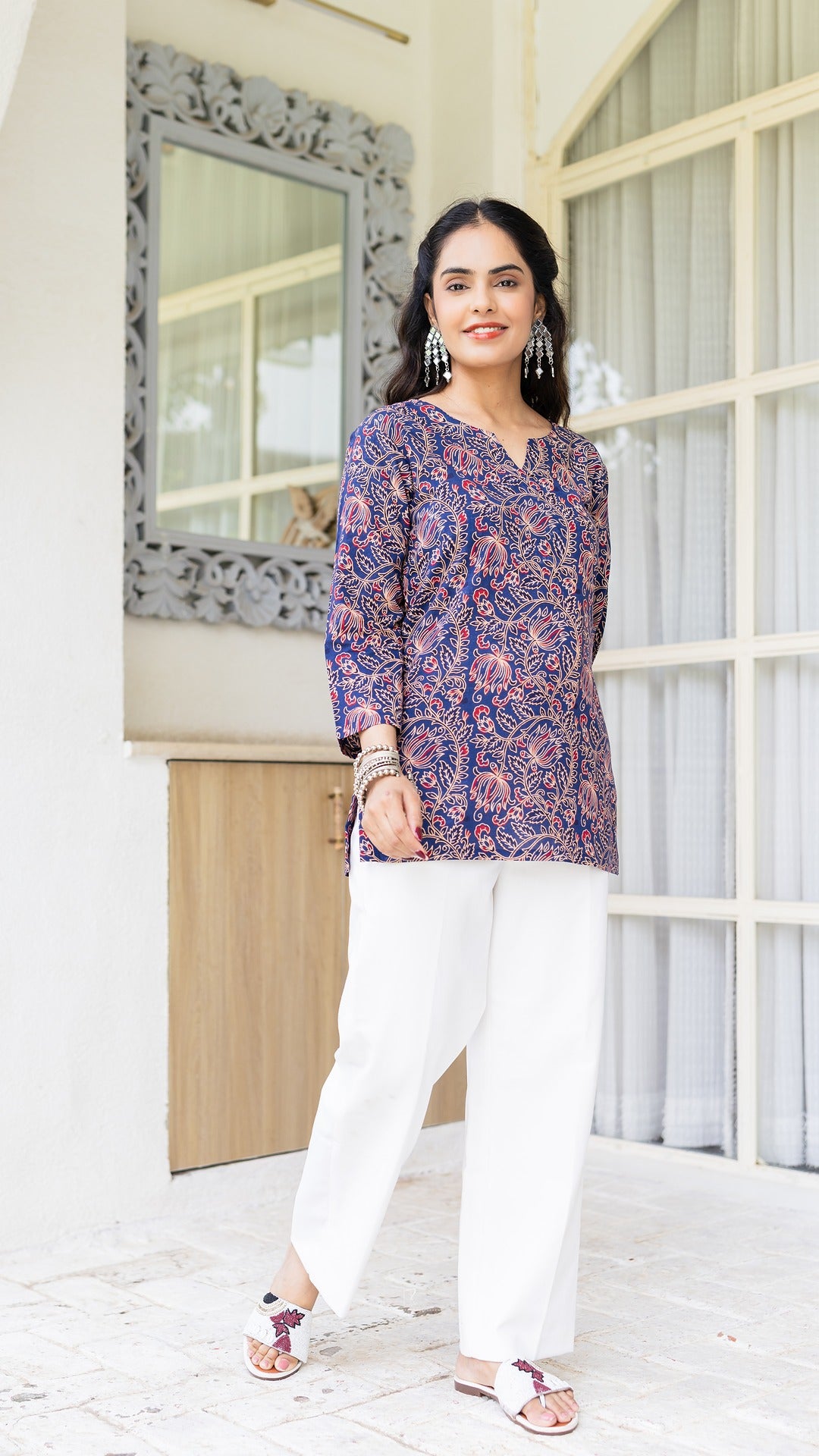 Neel Kalamkari Hand Block Cotton Kurti
