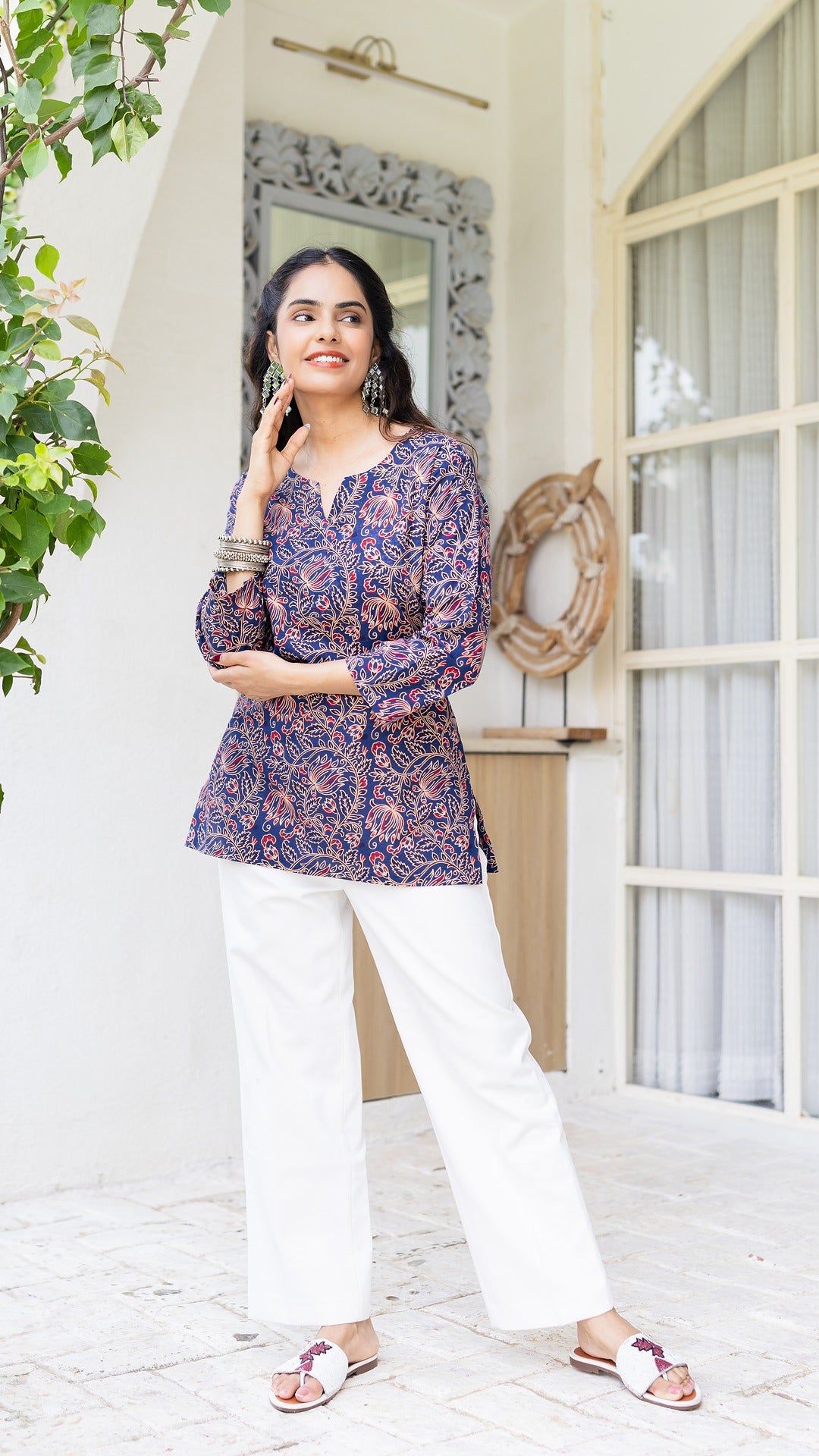 Neel Kalamkari Hand Block Cotton Kurti