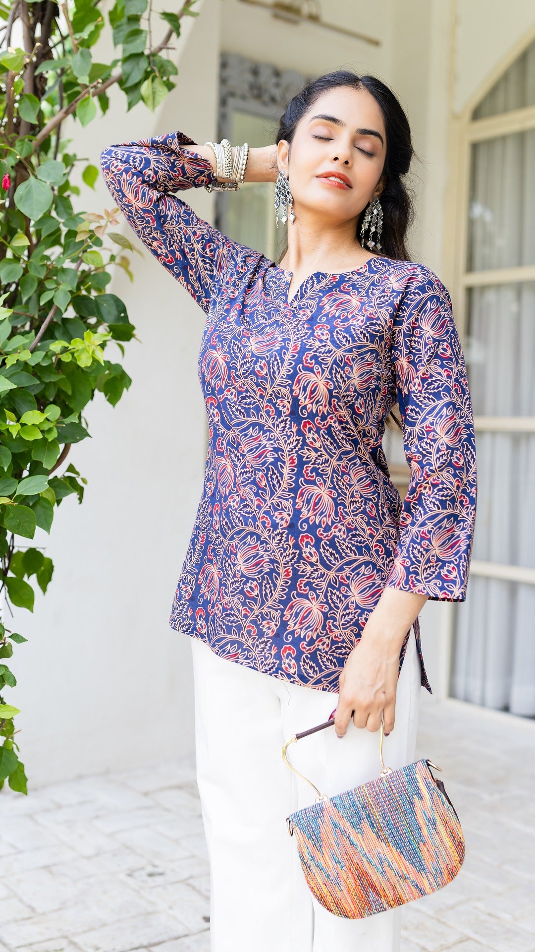 Neel Kalamkari Hand Block Cotton Kurti