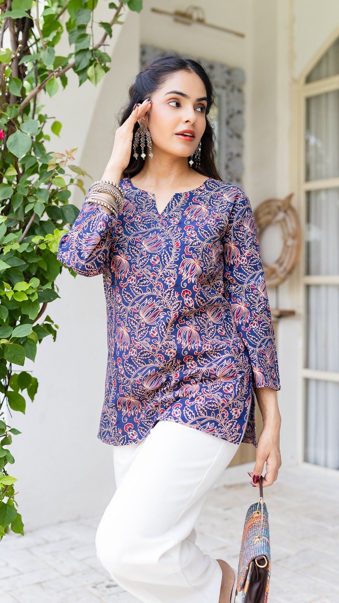 Neel Kalamkari Hand Block Cotton Kurti