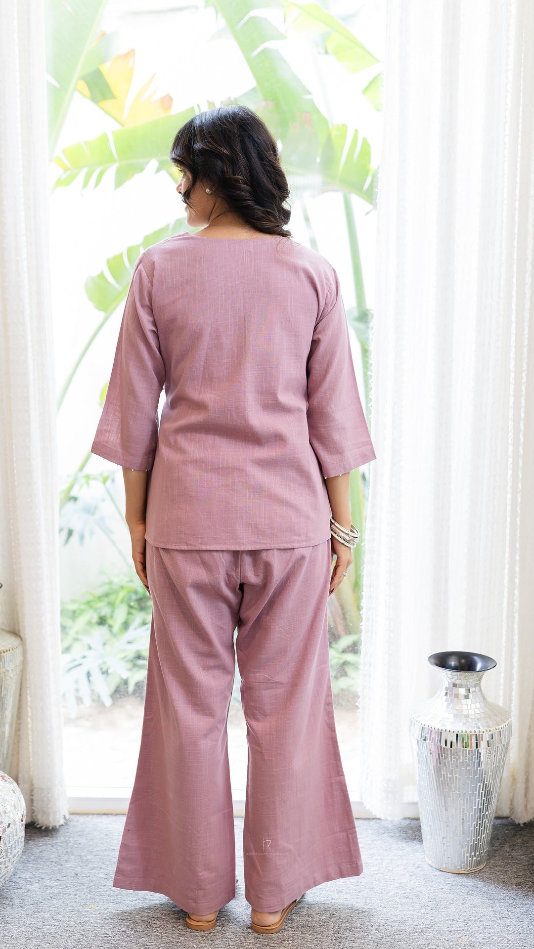 Lilac Bloom Wrap Style Cotton Linen Co-ord Set