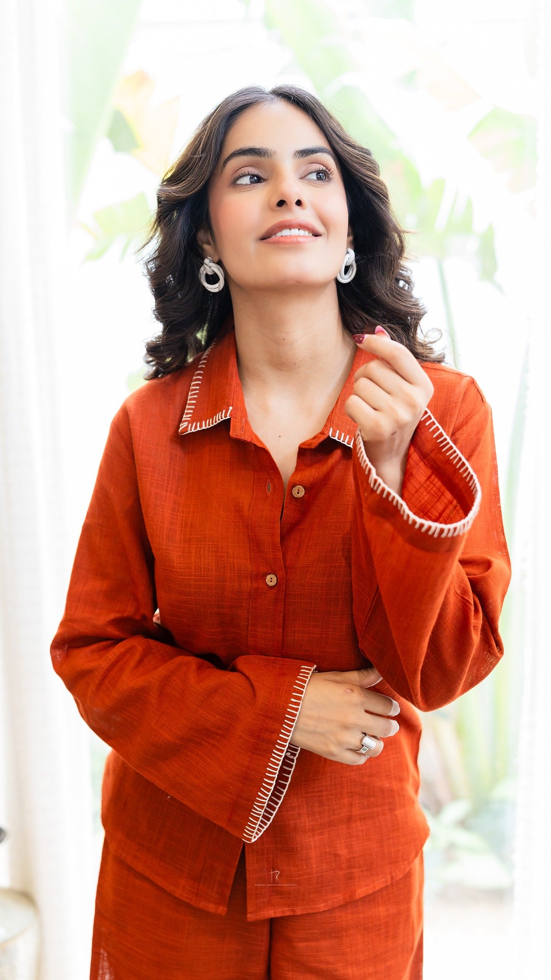 Rusty Orange Breeze Cotton Linen Embroidery Co-ord Set