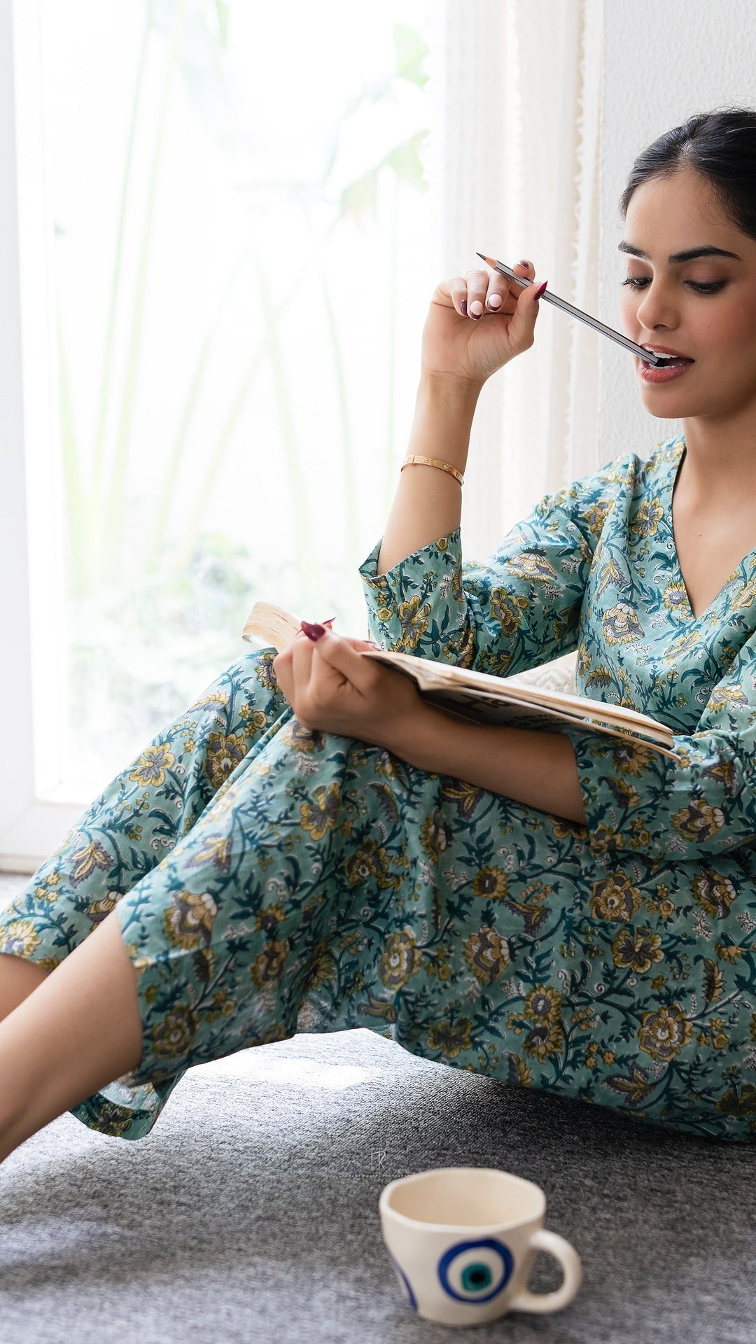 Sage Serenity Green Floral Hand Block Printed Cotton Coord Set