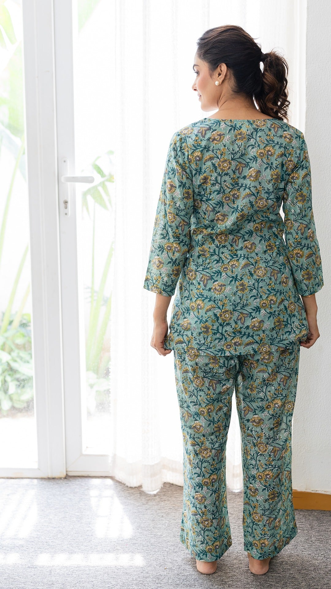 Sage Serenity Green Floral Hand Block Printed Cotton Coord Set