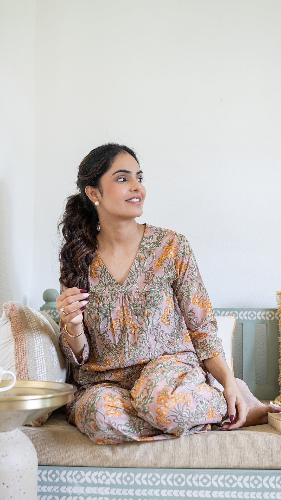 Peachy Groove Floral Hand Block Print Co-ord