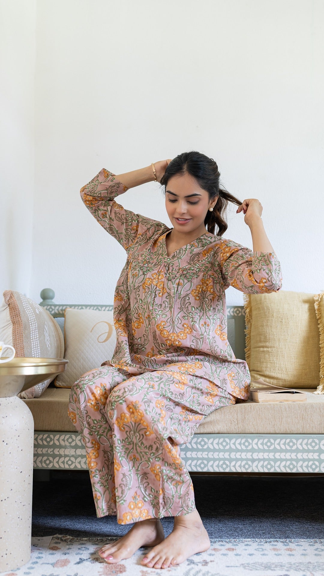 Peachy Groove Floral Hand Block Print Co-ord