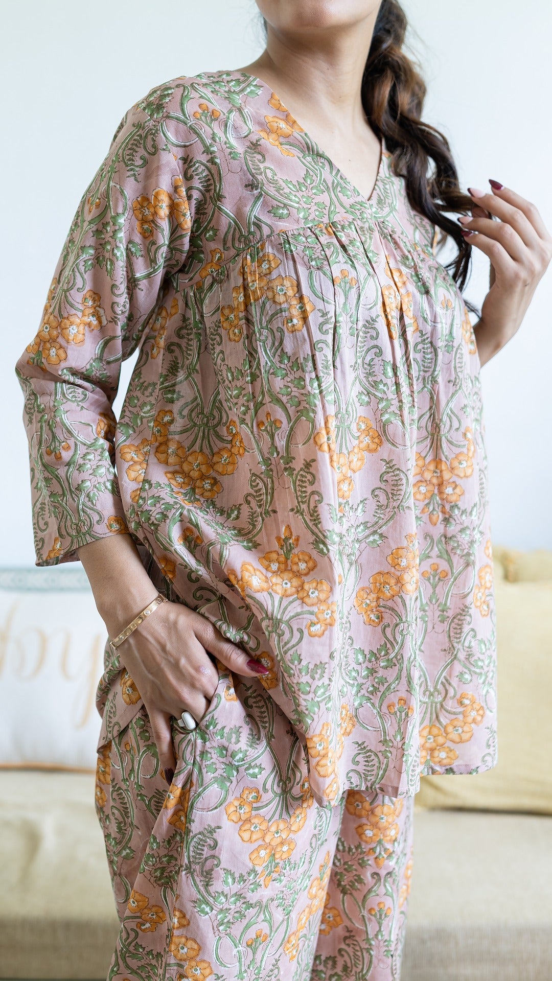 Peachy Groove Floral Hand Block Print Co-ord