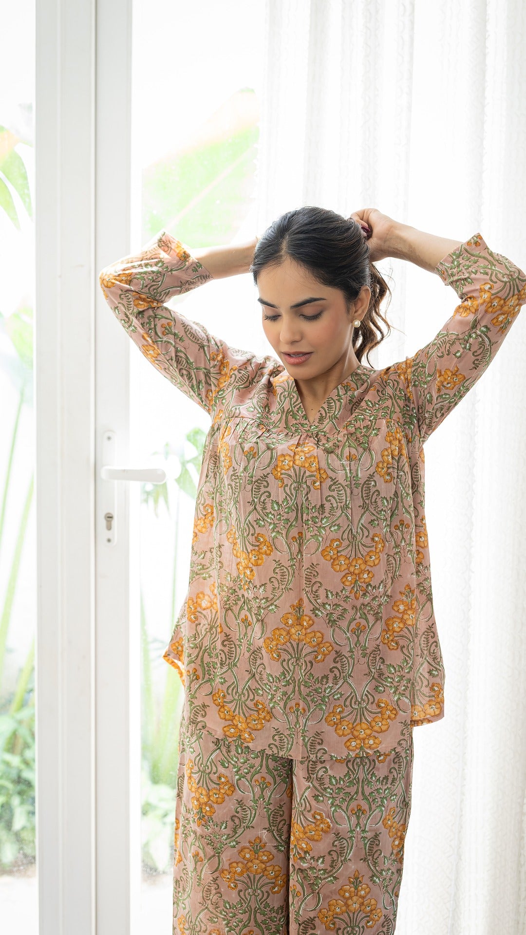 Peachy Groove Floral Hand Block Print Co-ord