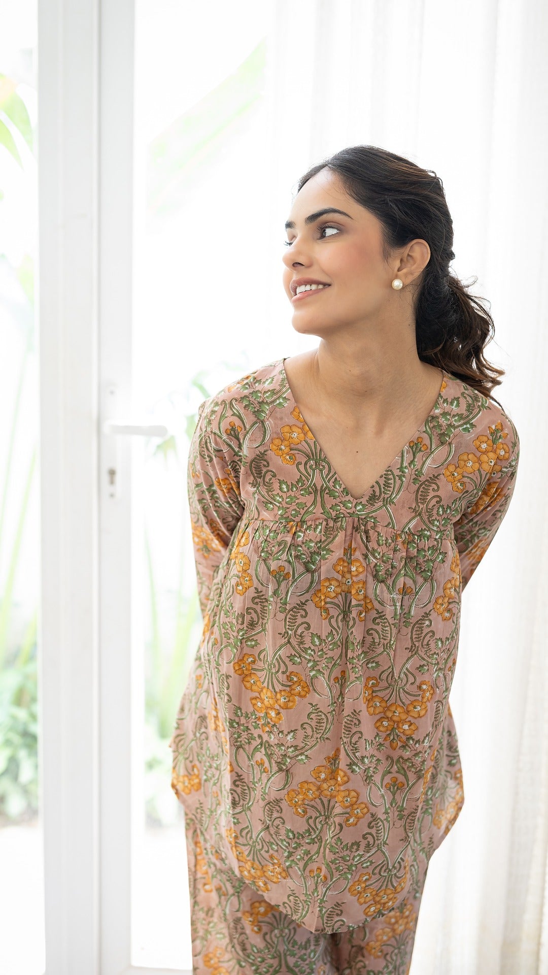 Peachy Groove Floral Hand Block Print Co-ord