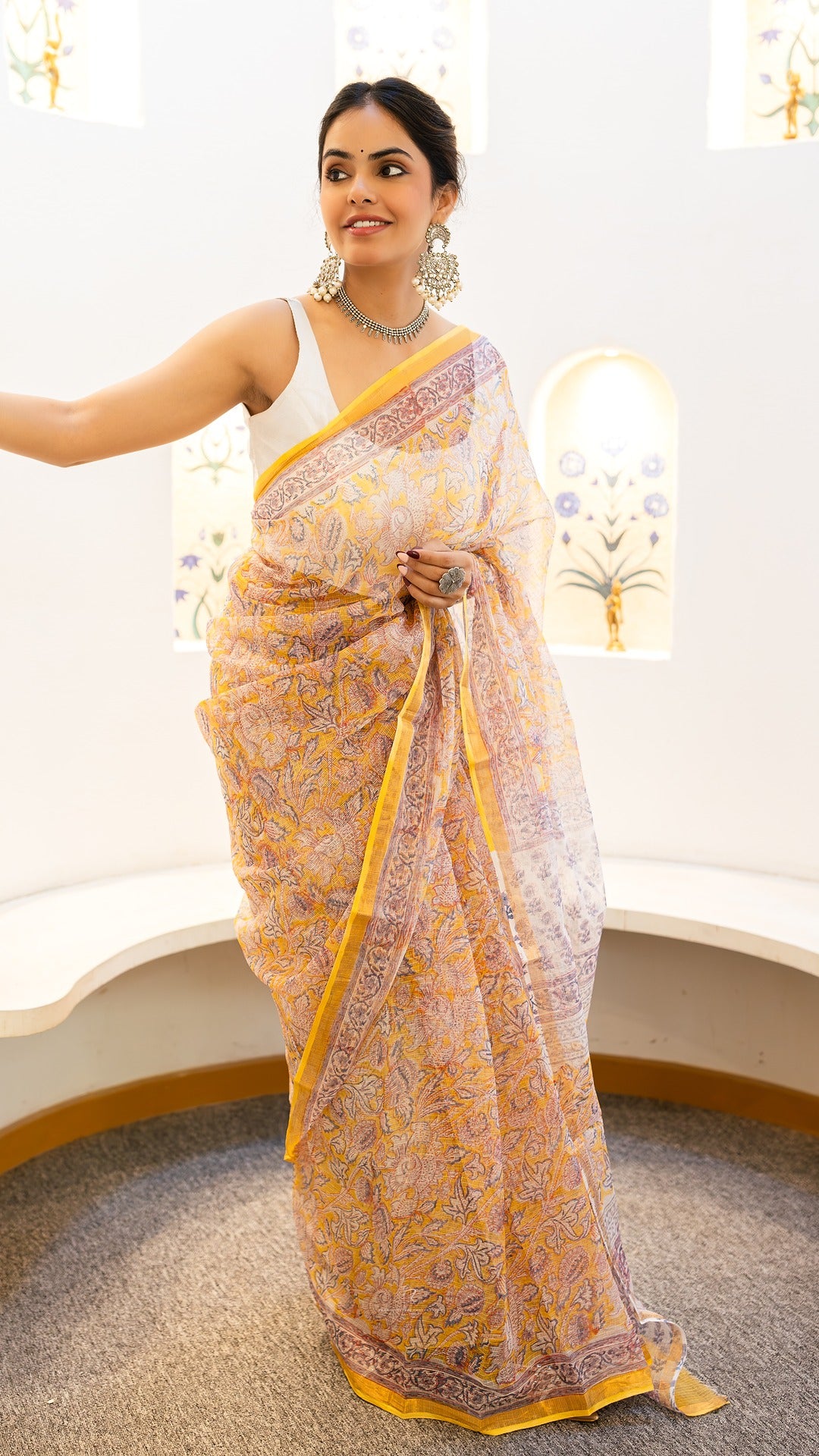 Amaltas Noor Hand Block Printed Kota Doria Saree