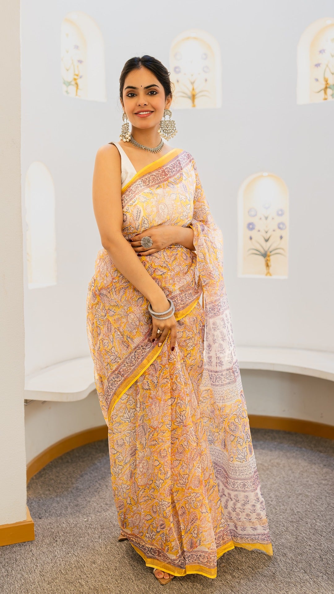 Amaltas Noor Hand Block Printed Kota Doria Saree