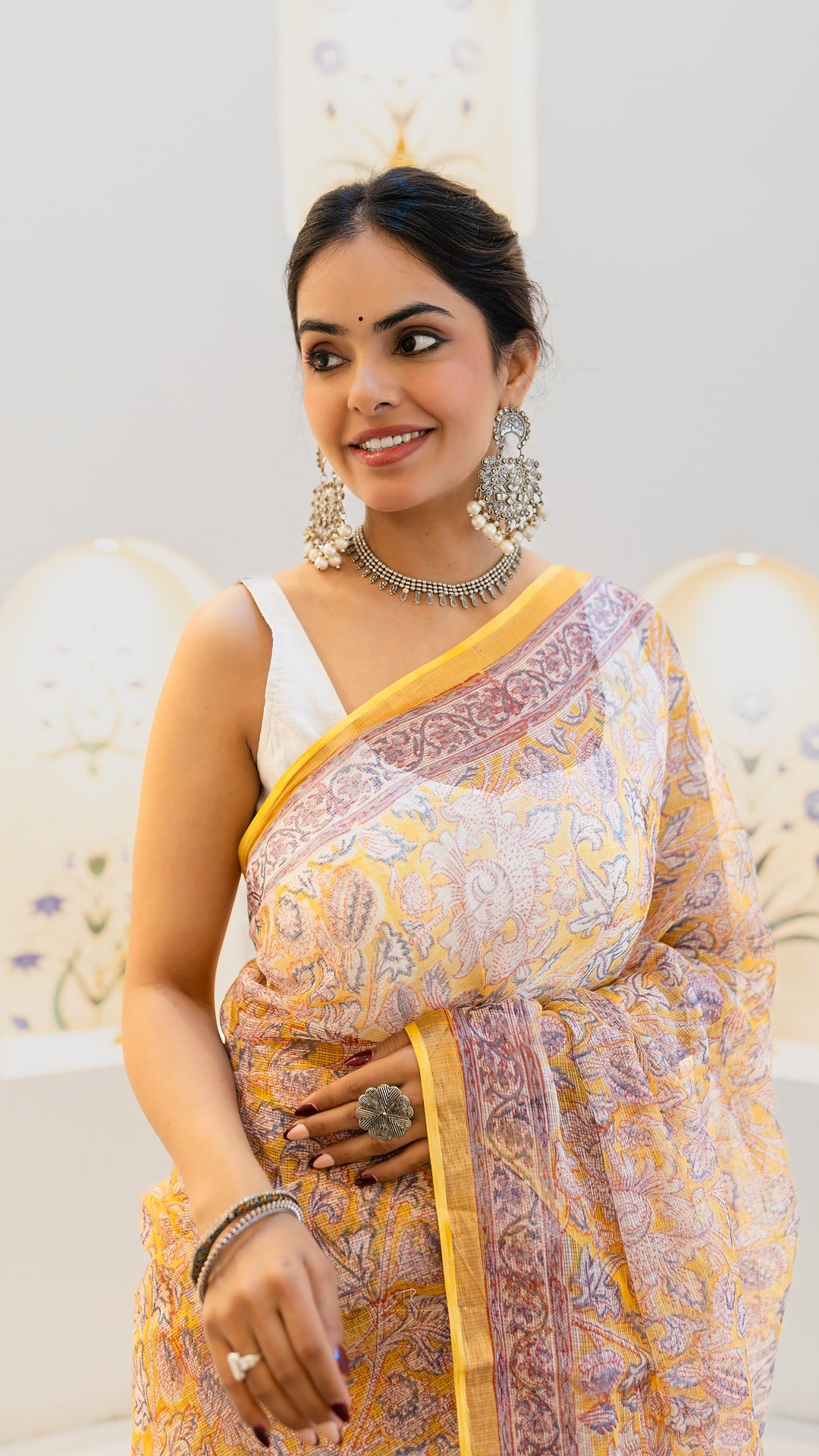 Amaltas Noor Hand Block Printed Kota Doria Saree