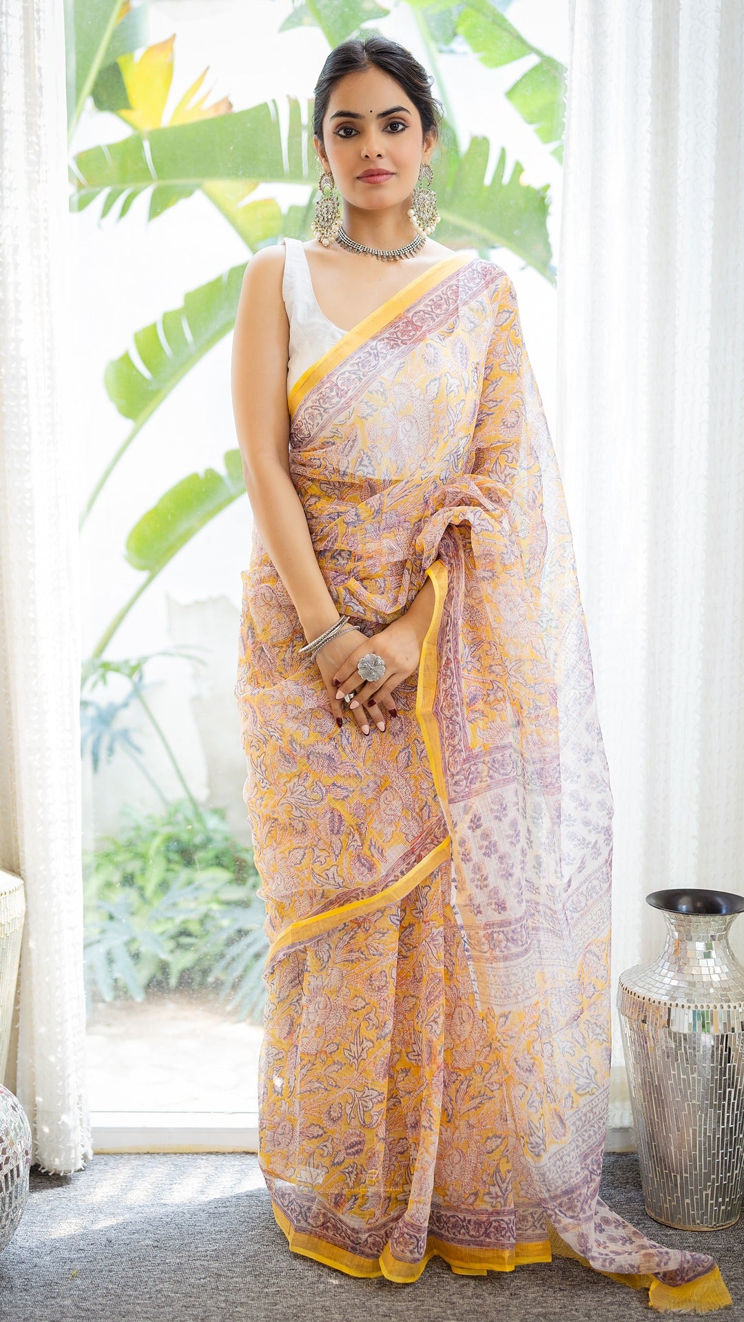 Amaltas Noor Hand Block Printed Kota Doria Saree