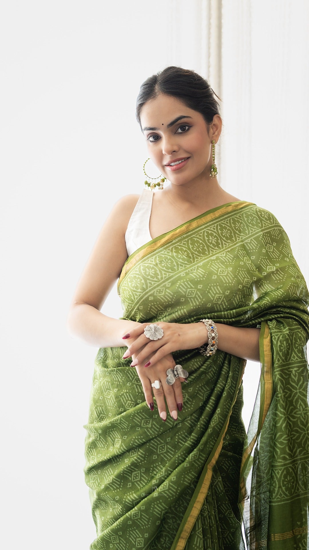 Tulsi Green Maheshwari Cotton Silk Saree