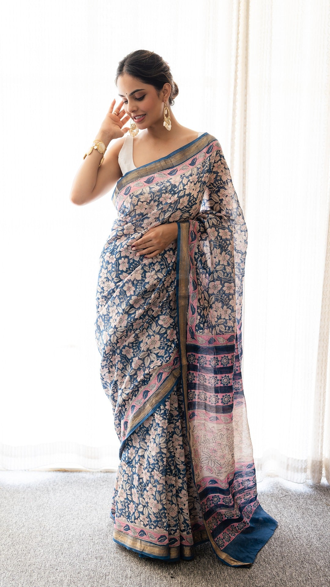 Neel Kamal Cotton and Silk Chanderi Hand block Print Saree