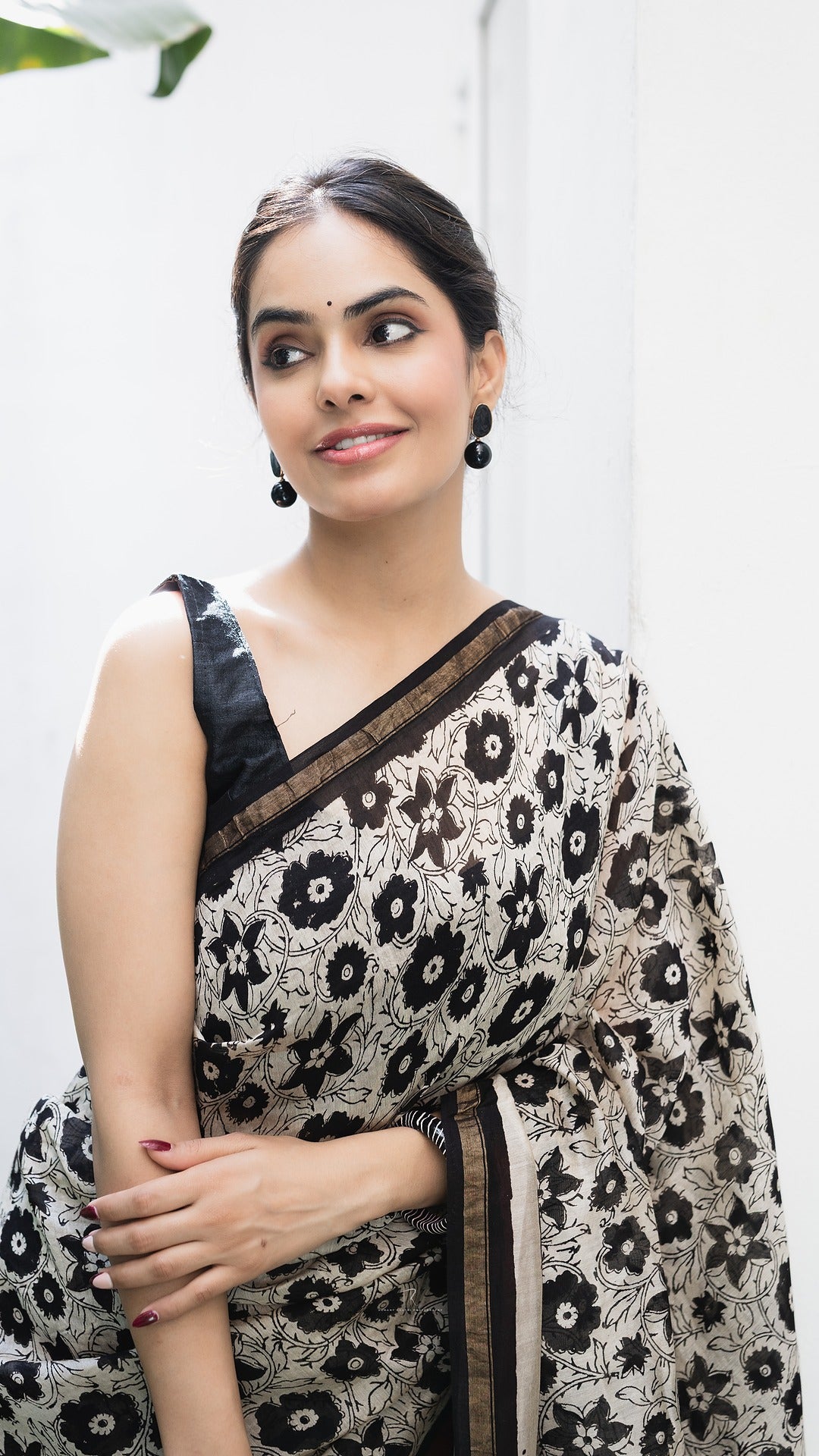 Mira Black and Maroon Floral Maheshwari Silk Hand Block Print Saree