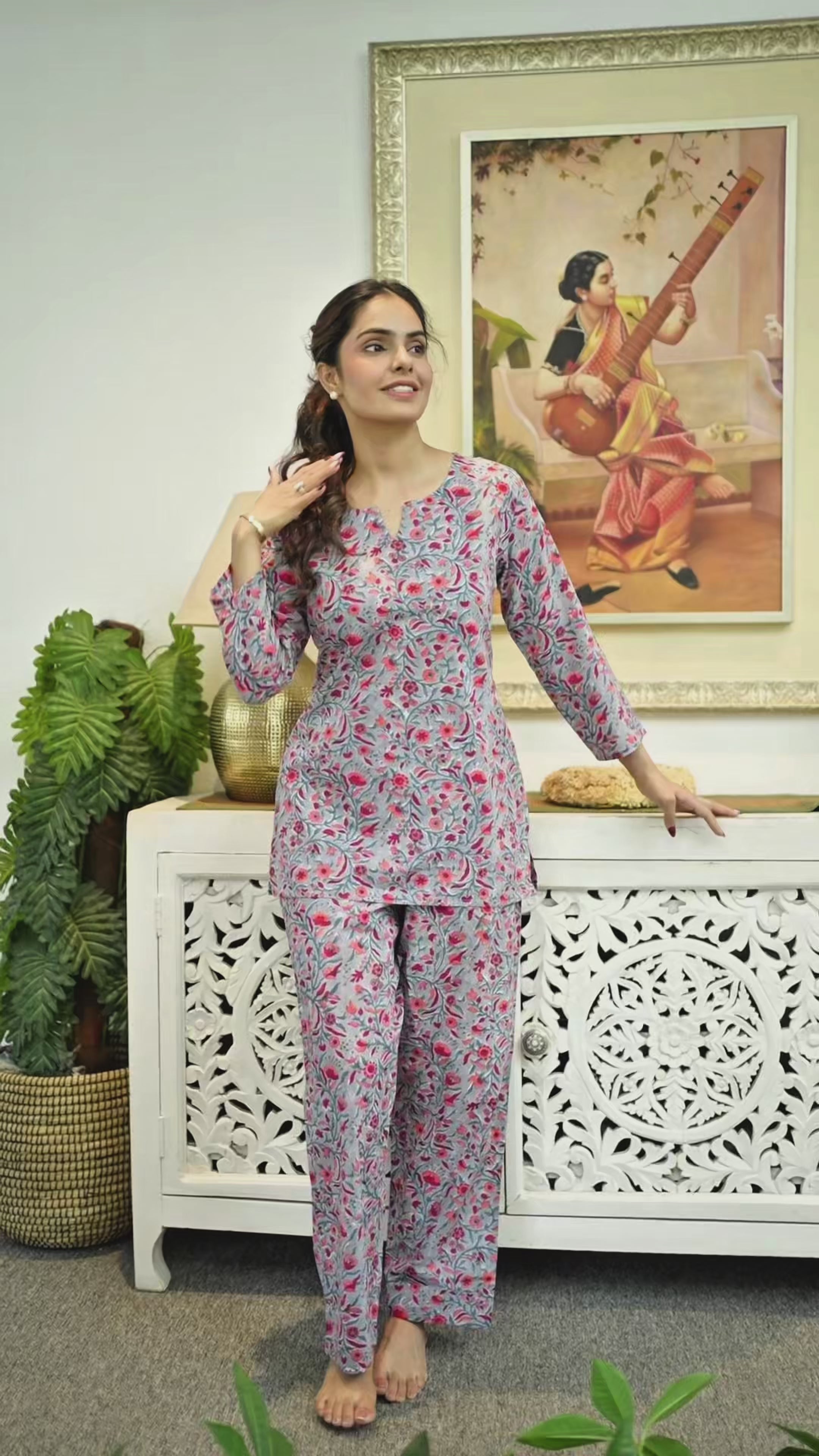 Blossom Mist Sky Grey Cotton Handblock Co-ord Set