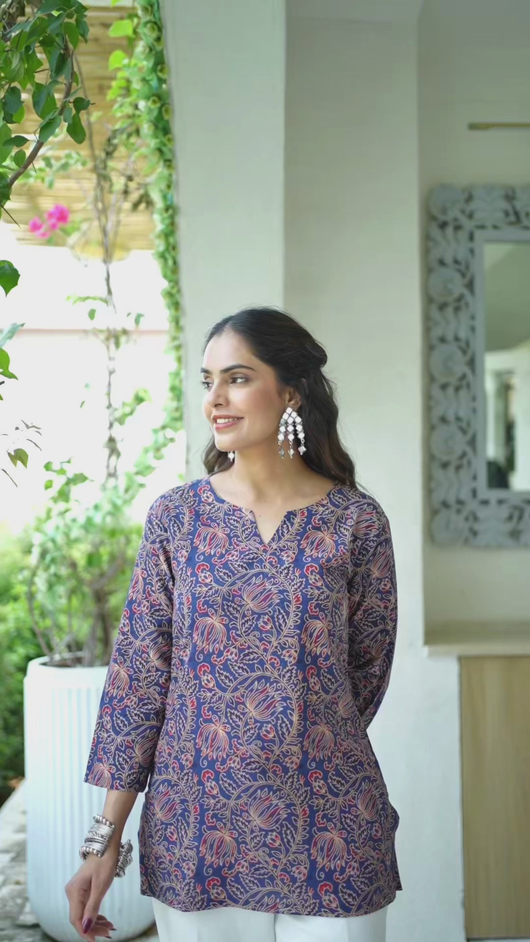 Neel Kalamkari Hand Block Cotton Kurti