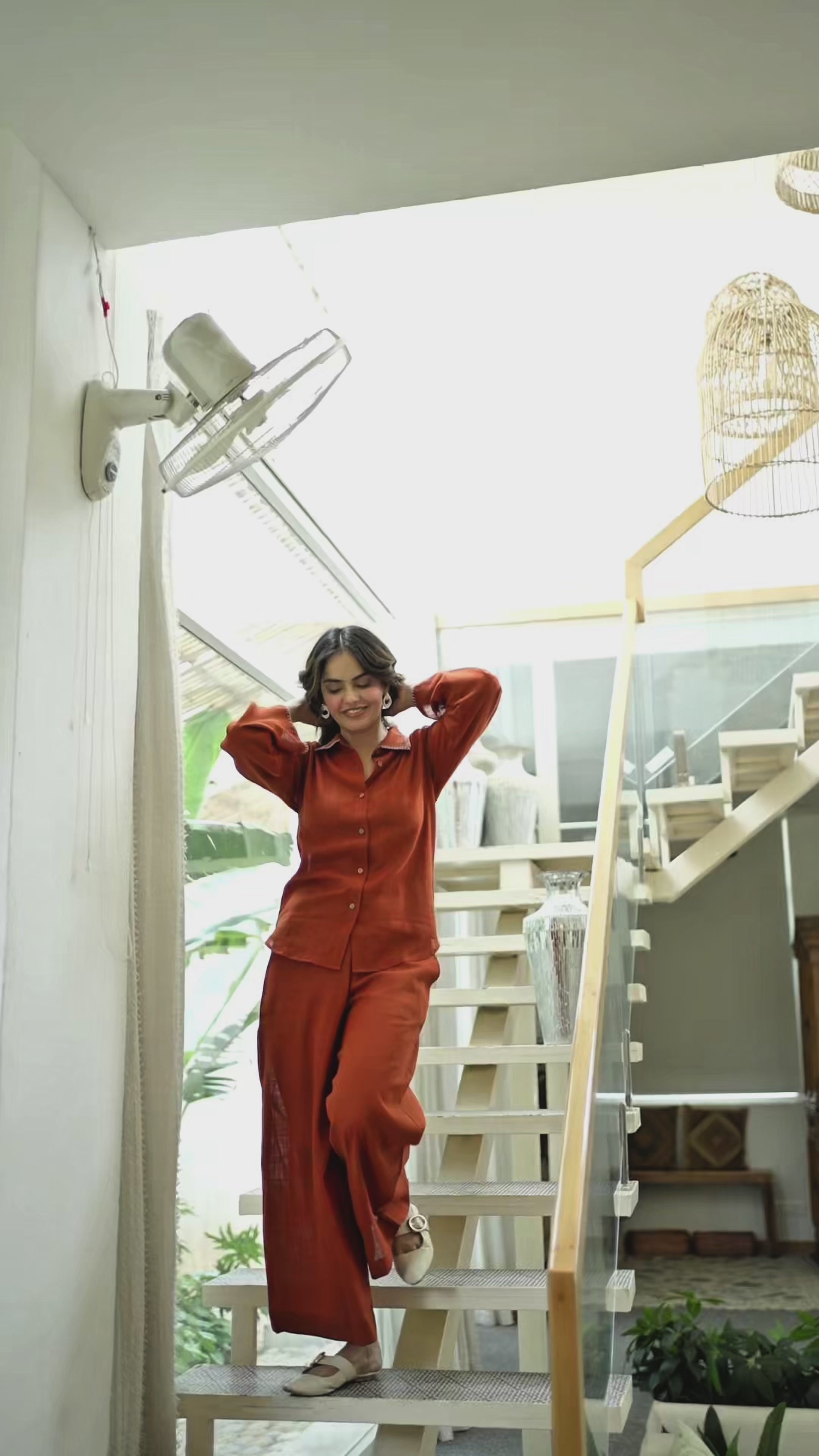 Rusty Orange Breeze Cotton Linen Embroidery Co-ord Set