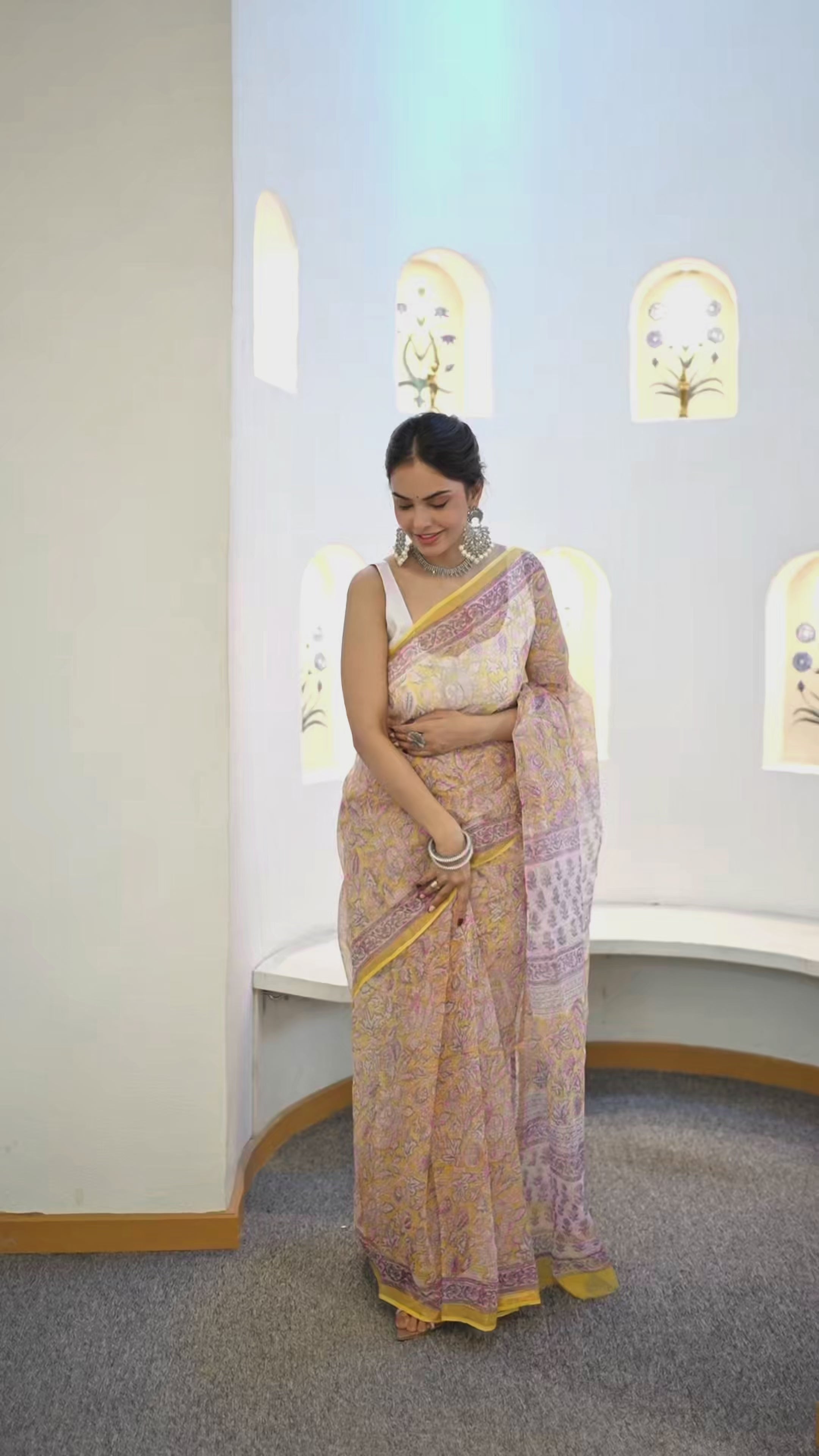 Amaltas Noor Hand Block Printed Kota Doria Saree