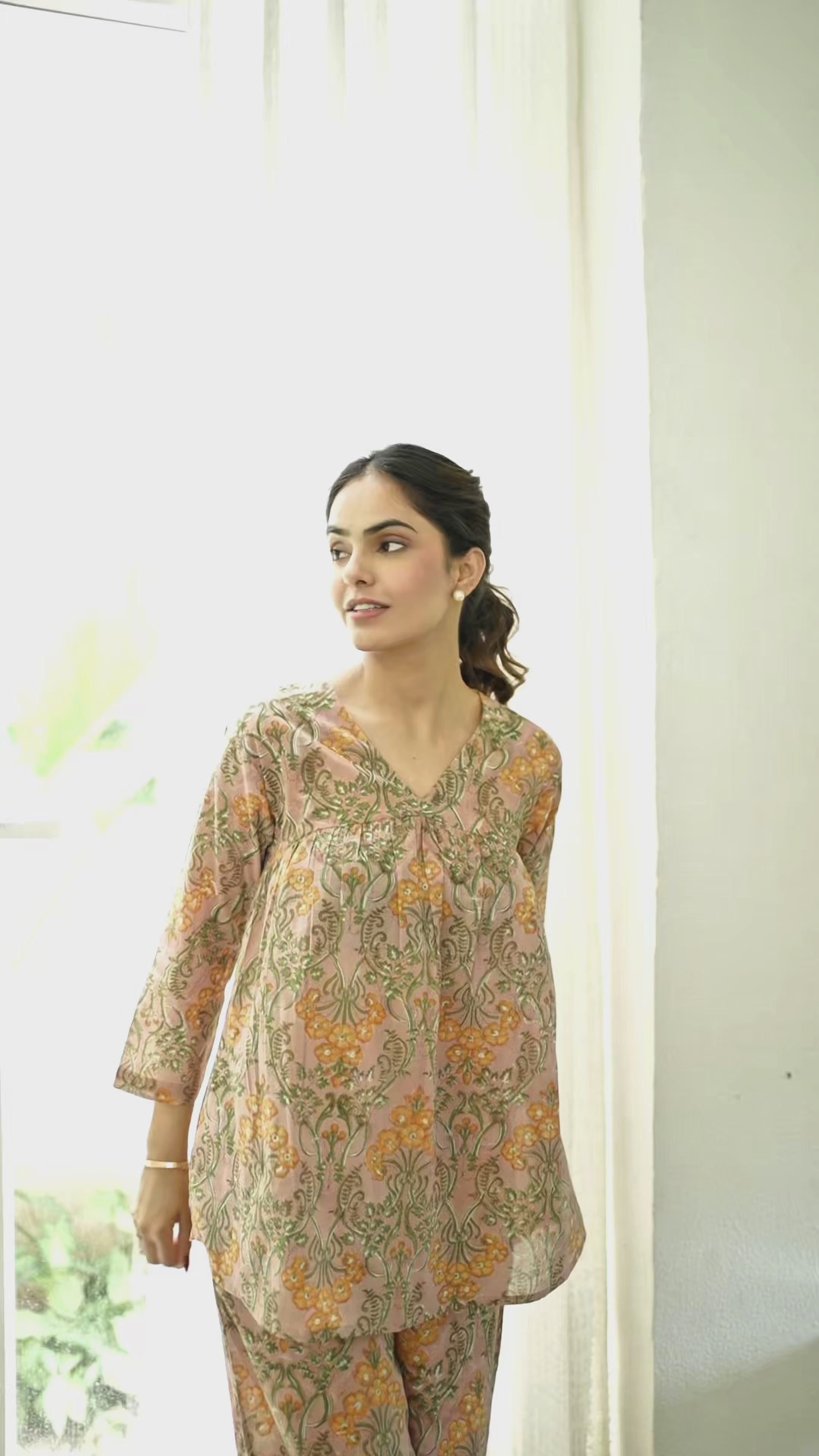 Peachy Groove Floral Hand Block Print Co-ord