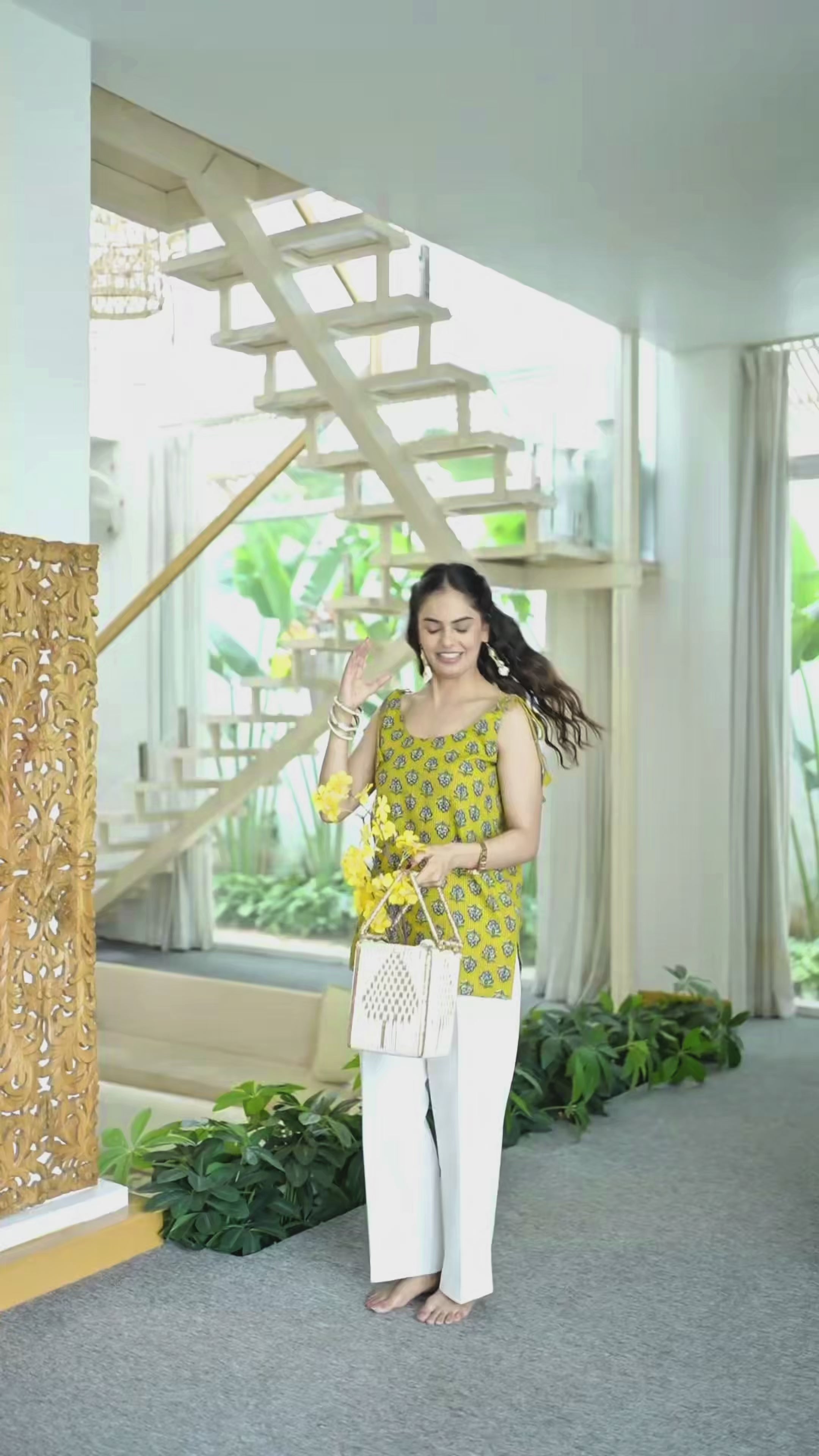 Kanak Yellow Kantha Cotton Stripes Kurti